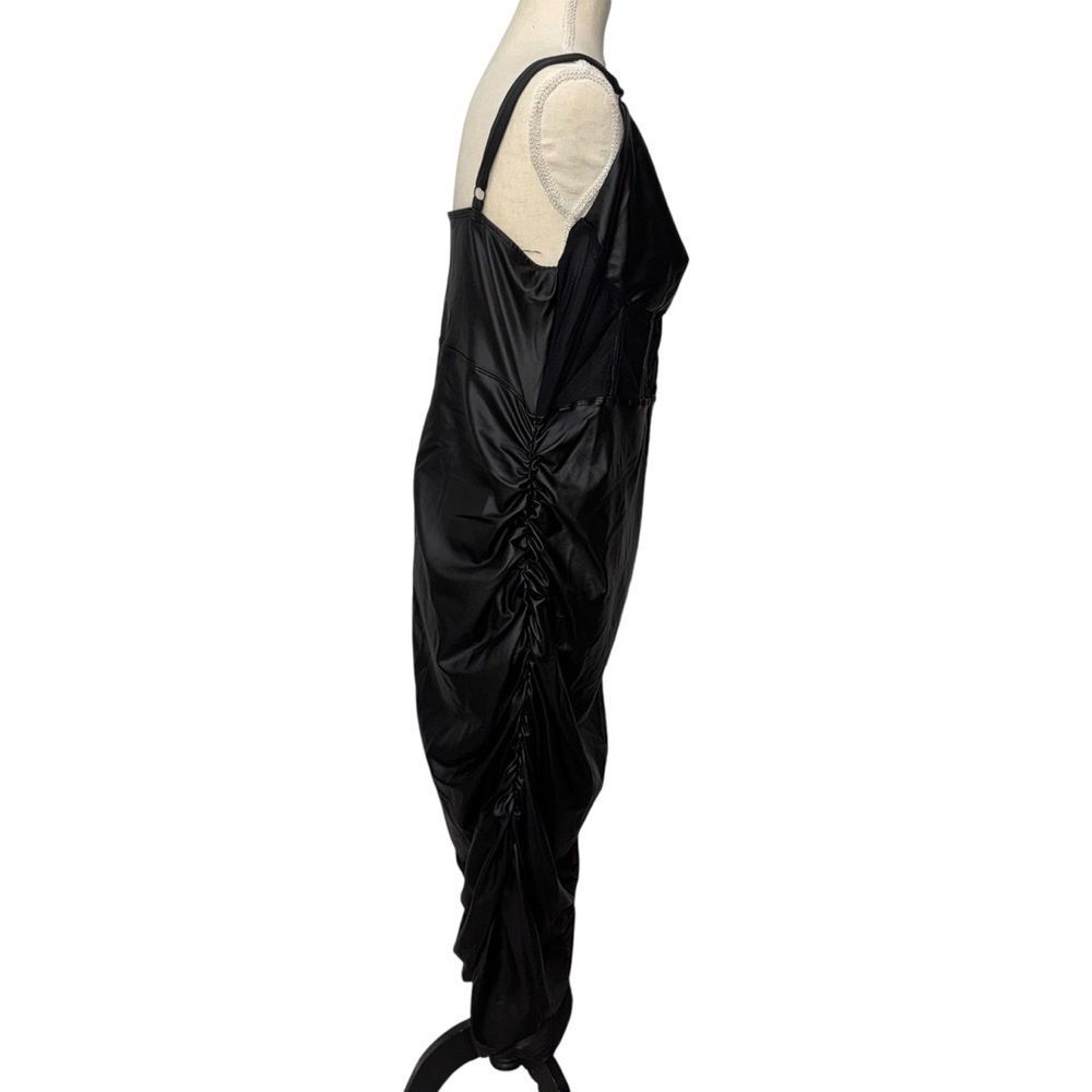 NWT SHEIN Solid Black Faux Leather Midi V Neck Sleeveless Body con Dress 3 XL - Picture 10 of 11